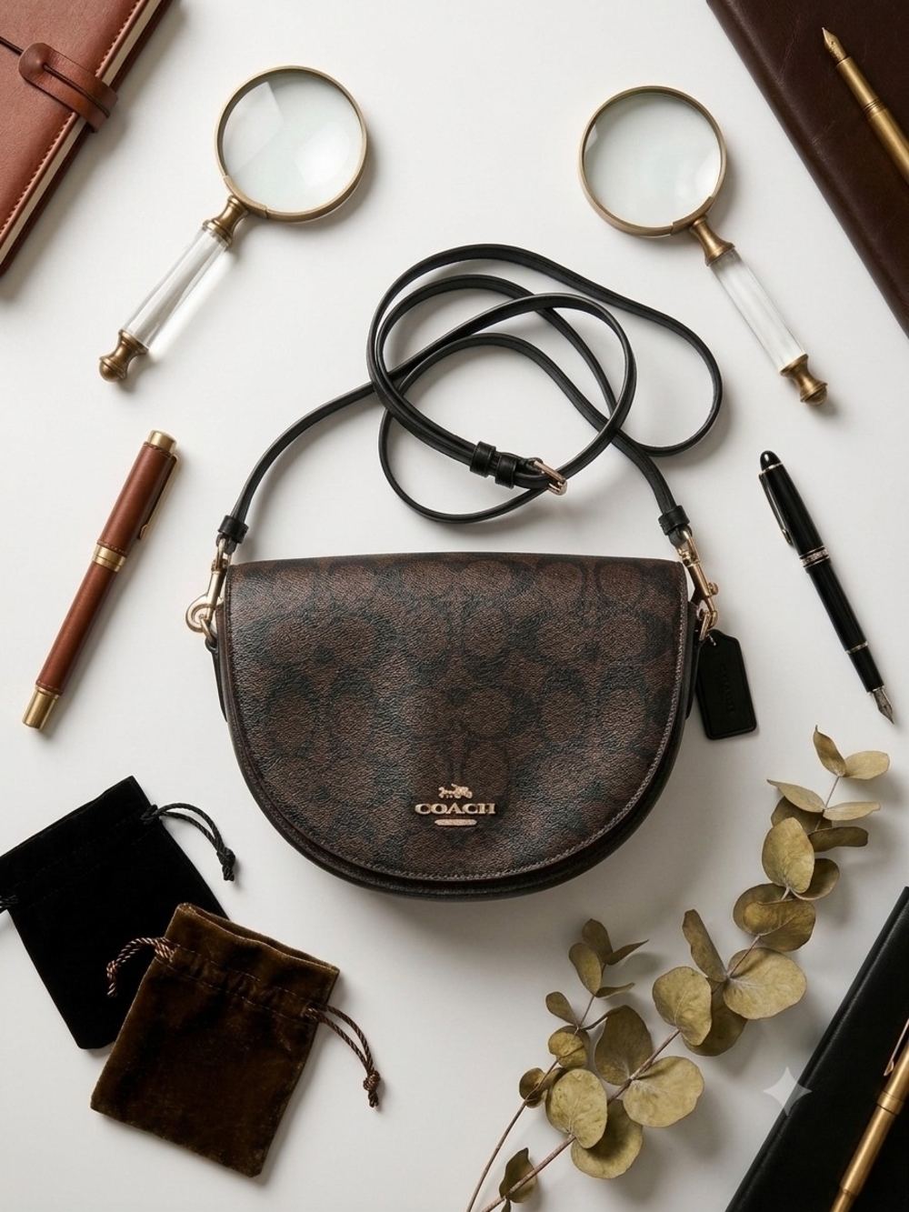 Coach Brown/Black Signature Saddle Crossbody Bag